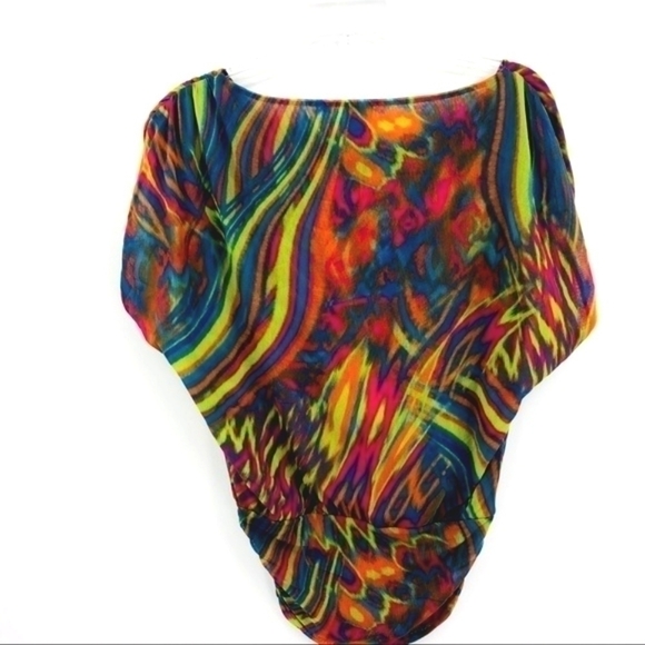 Saks Fifth Ave Women’s S Multicolored Nylon Boat Neck Short Sleeve Rainbow Top - Picture 8 of 8